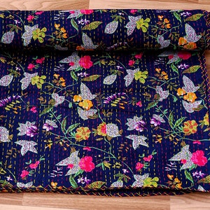 Prachtige, unieke Indiase kantha quilts Navy Blue