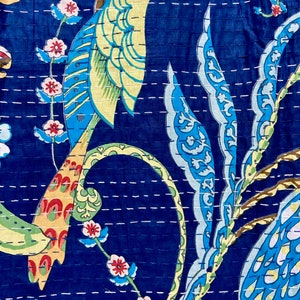 Peacock kantha quilt Blue zdjęcie 5