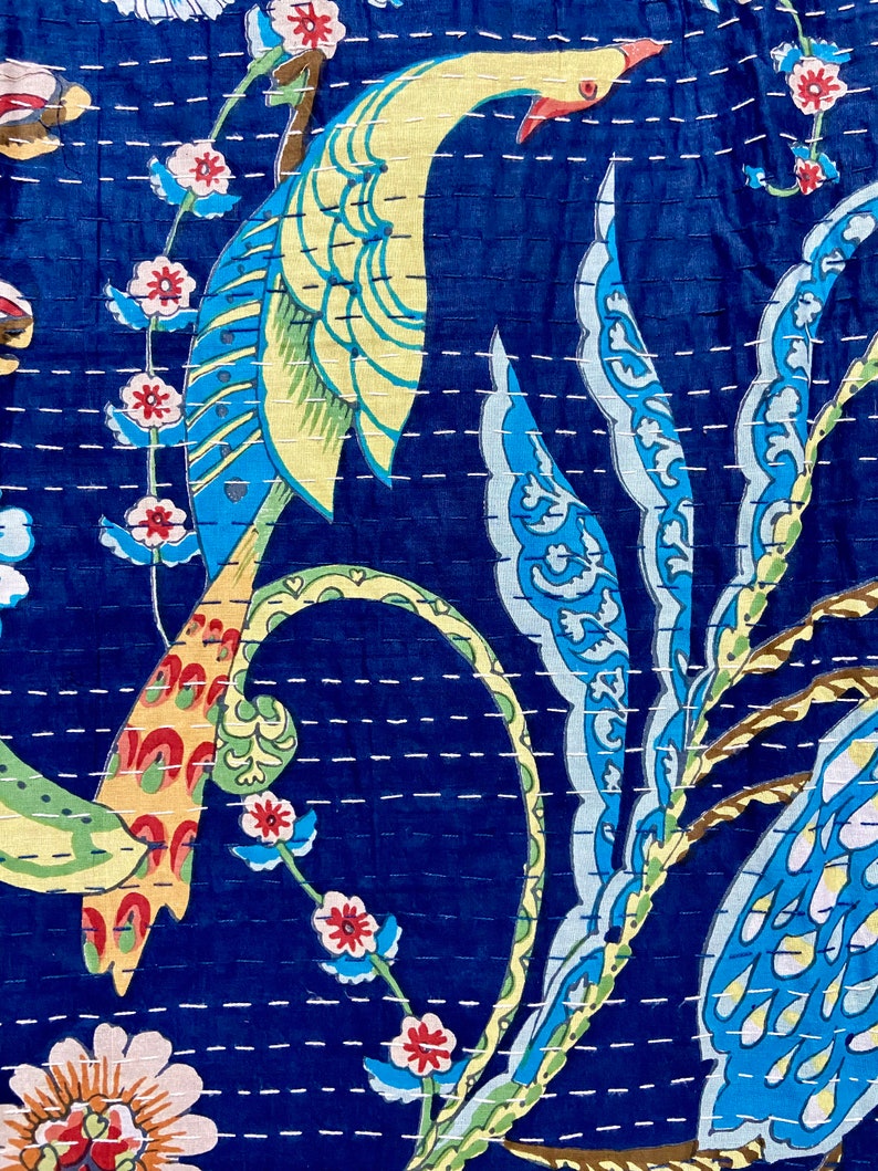 Peacock kantha quilt Blue zdjęcie 5