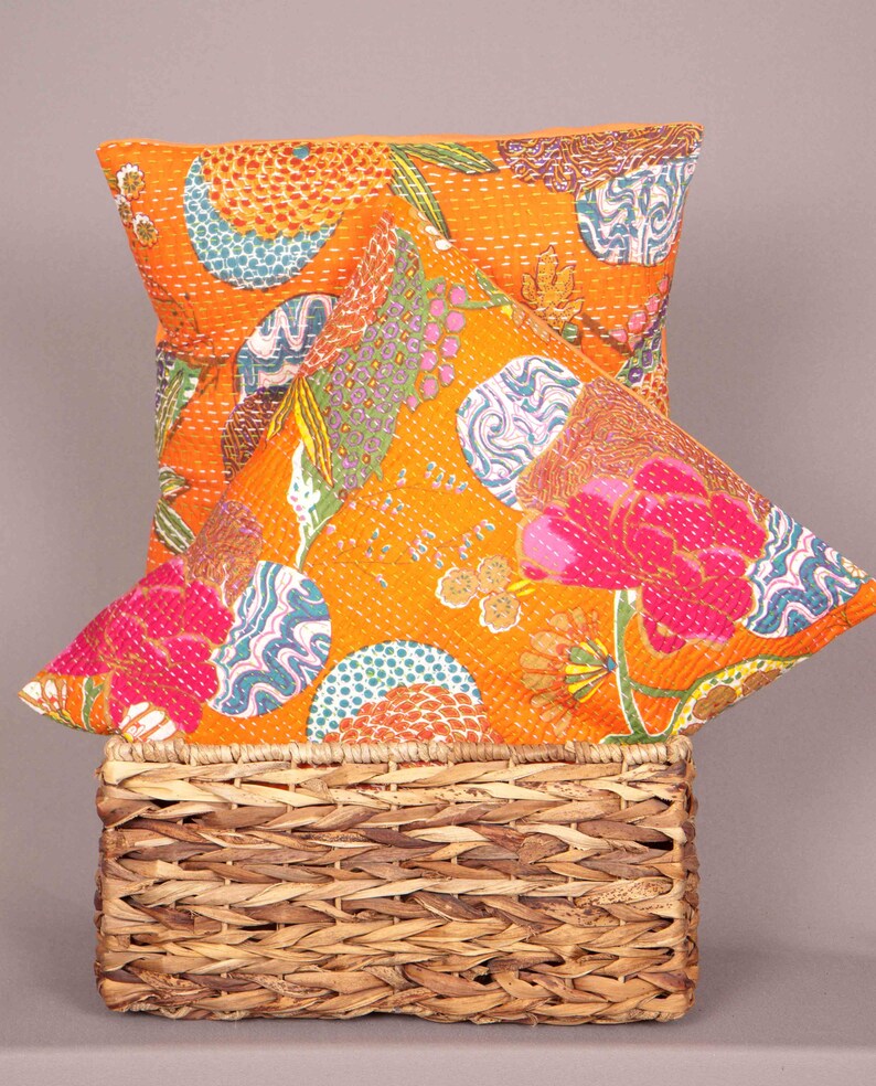 Contemporary Printed Kantha Needle Craft Cotton Cushion Covers Etsy