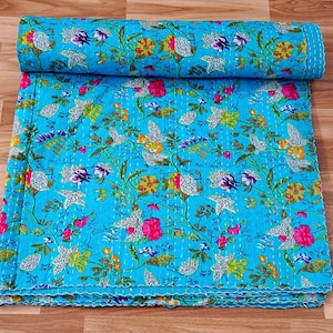 Prachtige, unieke Indiase kantha quilts Turquoise