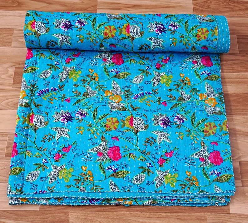 Prachtige, unieke Indiase kantha quilts Turquoise