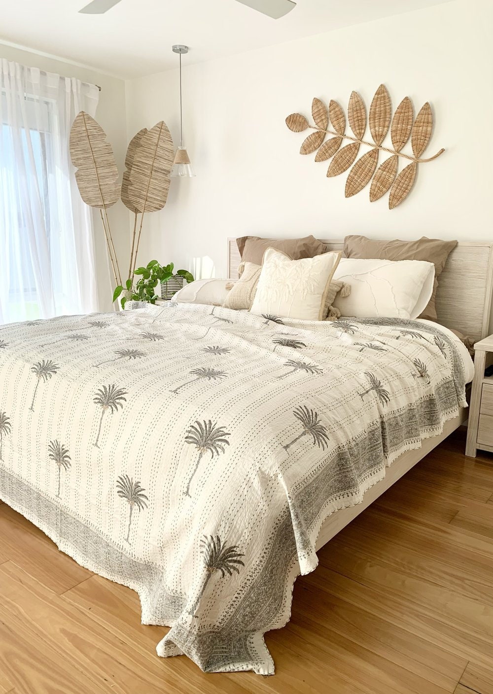 Grey Palm Tree Kantha quilt Etsy Australia