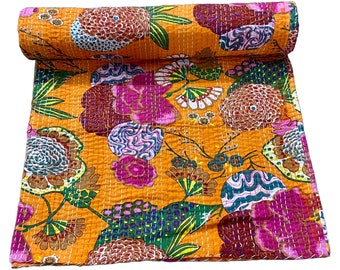 Couette indienne en coton kantha faite main orange