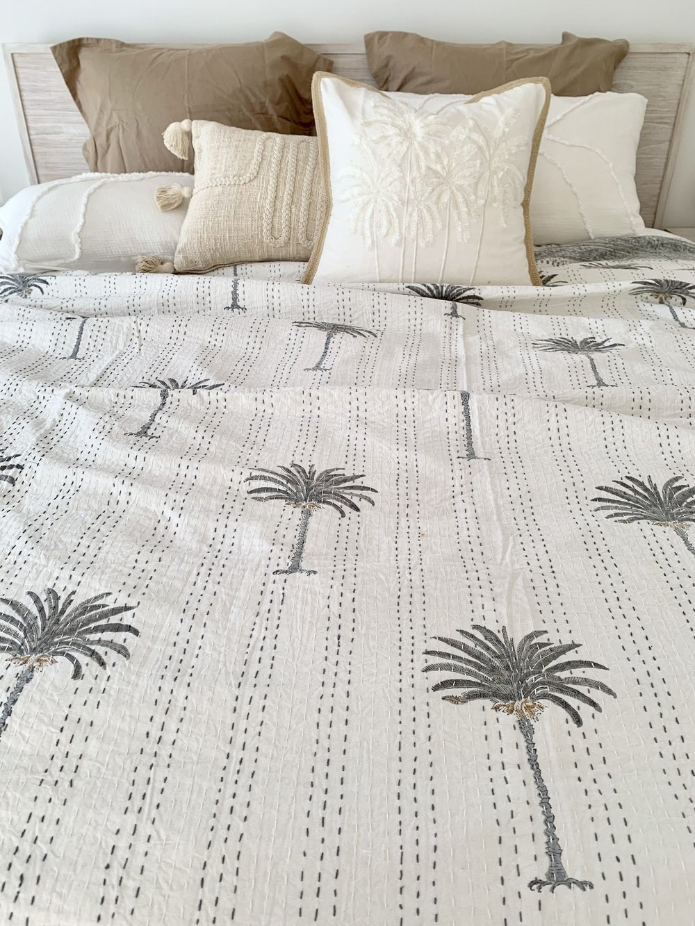 Grey Palm Tree Kantha quilt Etsy Australia