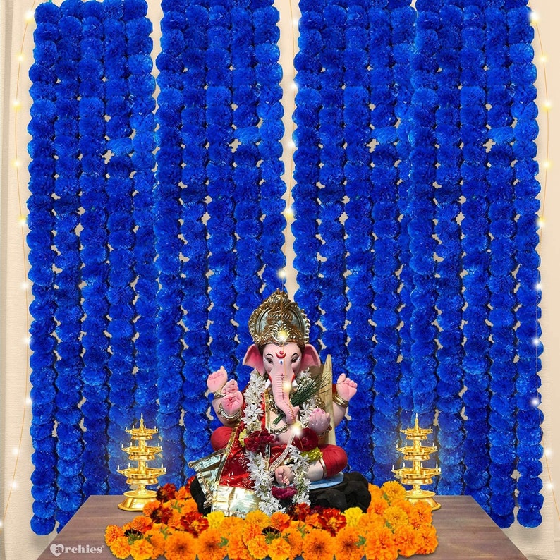 Artificial Marigold Fluffy Flowers Hanging Garlands Blue Etsy