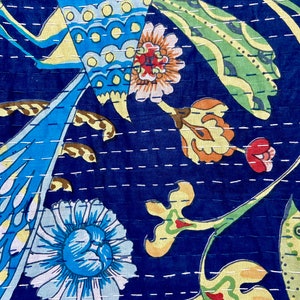 Peacock kantha quilt Blue zdjęcie 4