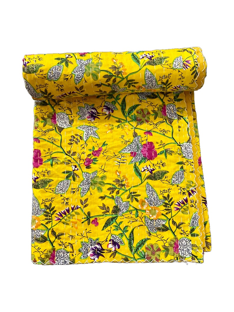 Prachtige, unieke Indiase kantha quilts Yellow