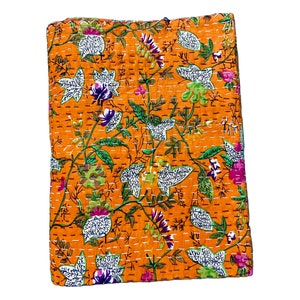 Grande sélection : courtepointes indiennes en coton kantha jetés couvre-lit literie fait main couverture hippie toutes tailles couvertures Orange