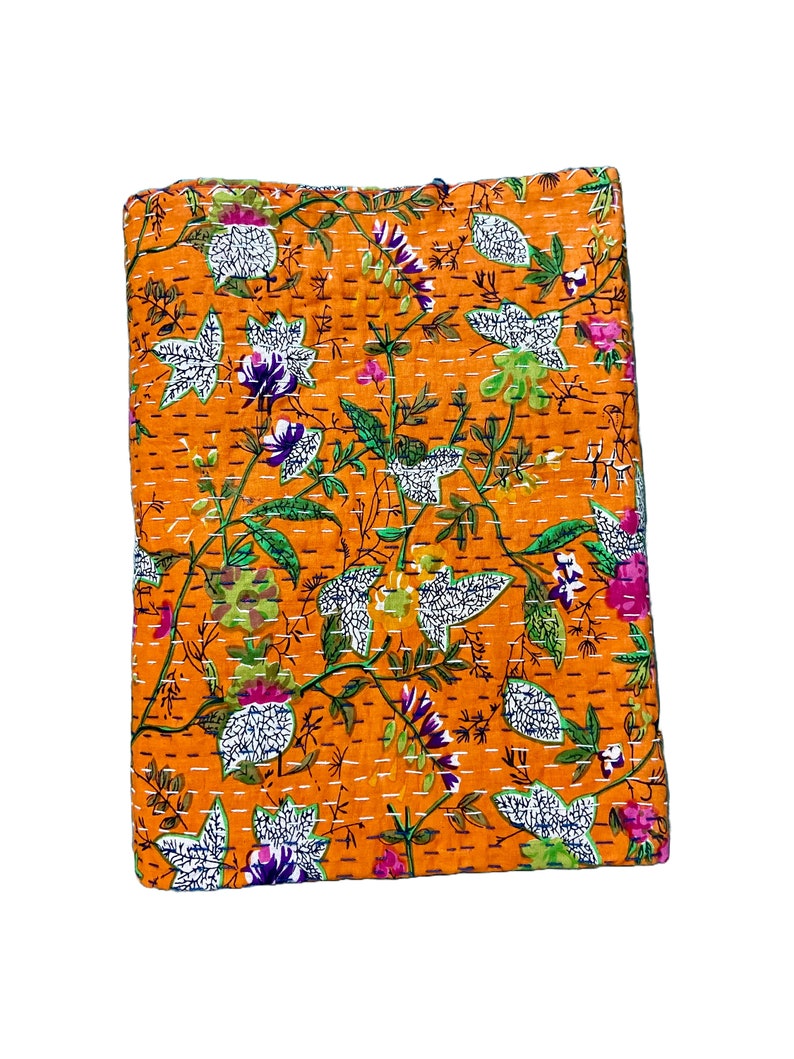 Gran selección: edredones indios Kantha de algodón, colcha hecha a mano, manta hippie de todos los tamaños Orange