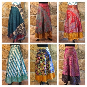 Indian Silk Long Wrap Skirts Wholesale Lot of Maxi Skirt, Bohemian Skirts, Hippie Skirts, Silk Sari Skirts