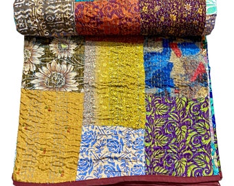 Sari Seide Patchwork Kantha Quilt