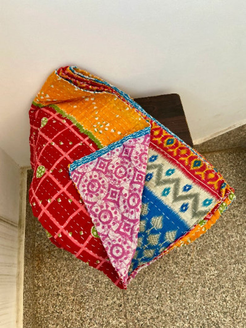 Wholesale Lot Of Indian Vintage Kantha Quilt Handmade Throw Reversible Blankets zdjęcie 5