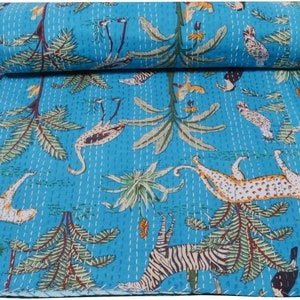 Kantha Quilt Tierdruck Kantha Quilt Wende-Baumwollbettwäsche Tagesdecke Twin / Queen / King Size Vintage Kantha Blue