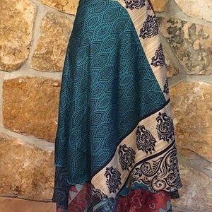 Indyjska spódnica w stylu vintage dwuwarstwowa jedwabna spódnica zawijana spódnica Magic Wrap spódnica różne kolory zdjęcie 5