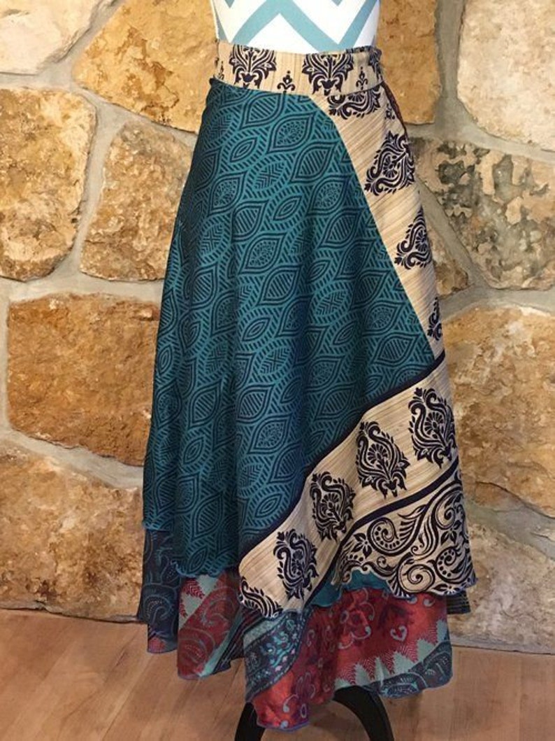 Indian Silk Long Wrap Skirts Wholesale Lot of Maxi Skirt, Bohemian Skirts, Hippie Skirts, Silk Sari Skirts image 5