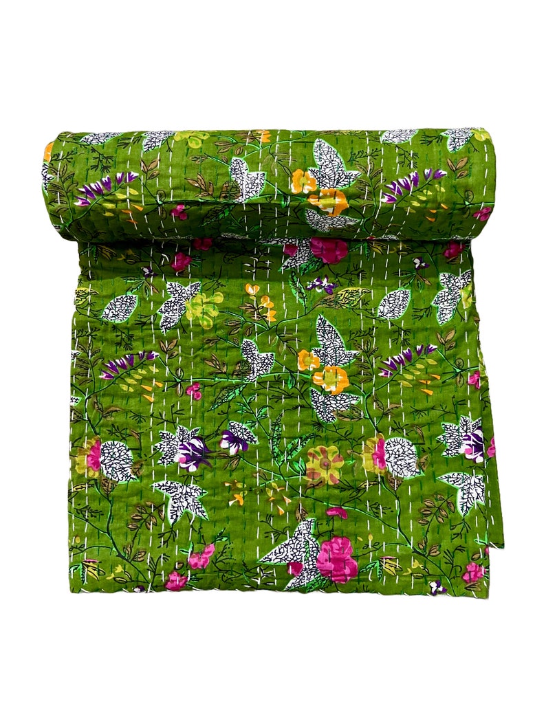 Prachtige, unieke Indiase kantha quilts Green