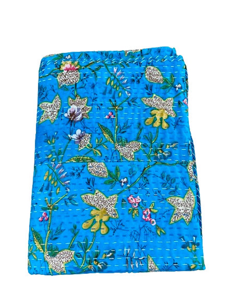 Grande sélection : courtepointes indiennes en coton kantha jetés couvre-lit literie fait main couverture hippie toutes tailles couvertures Turquoise