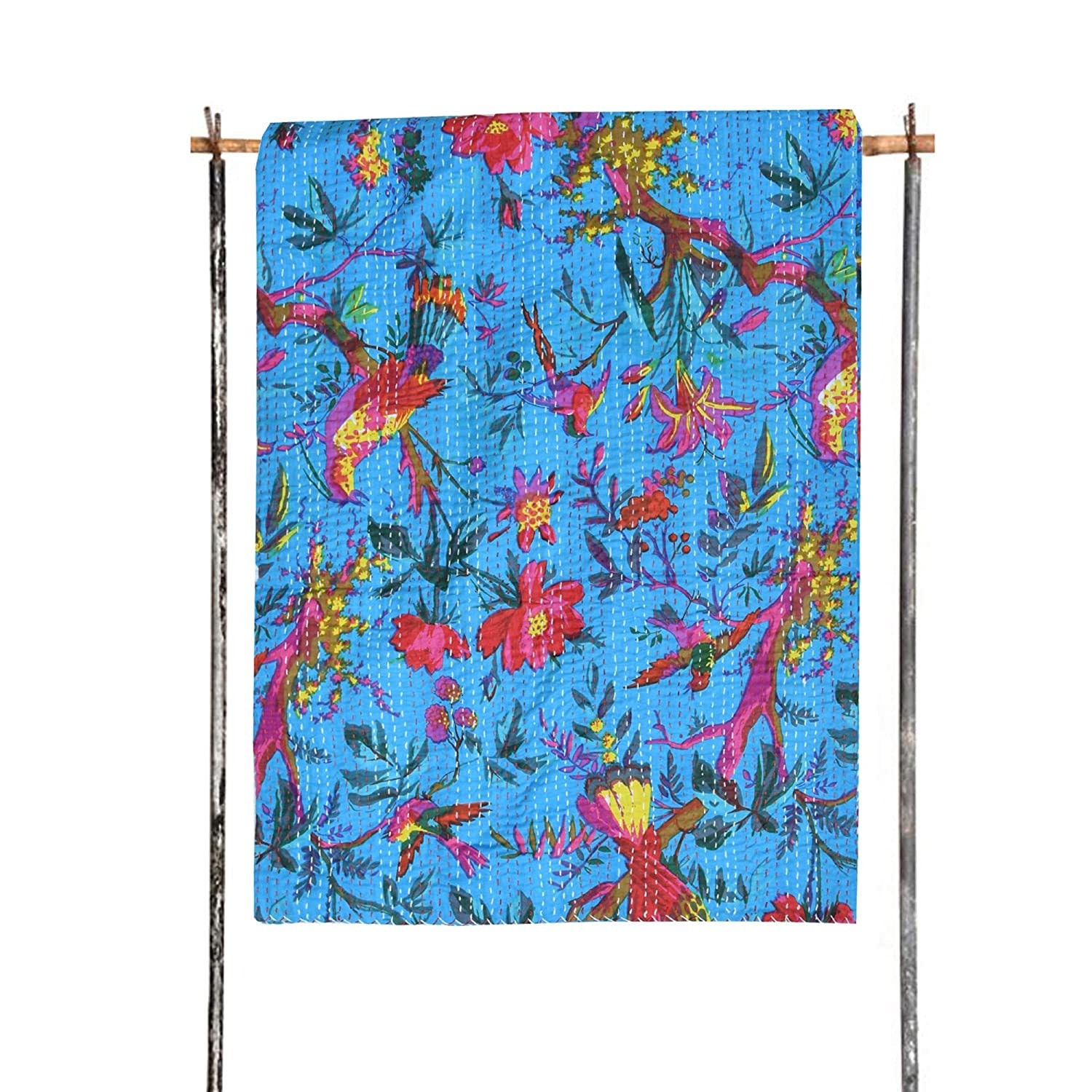 Details about / Indian Handmade Quilt Vintage Kantha Bedspread Thorw Blanket Bird Print Twin