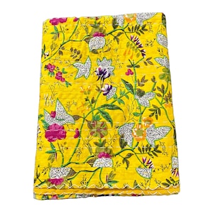 Gran selección: edredones indios Kantha de algodón, colcha hecha a mano, manta hippie de todos los tamaños Yellow