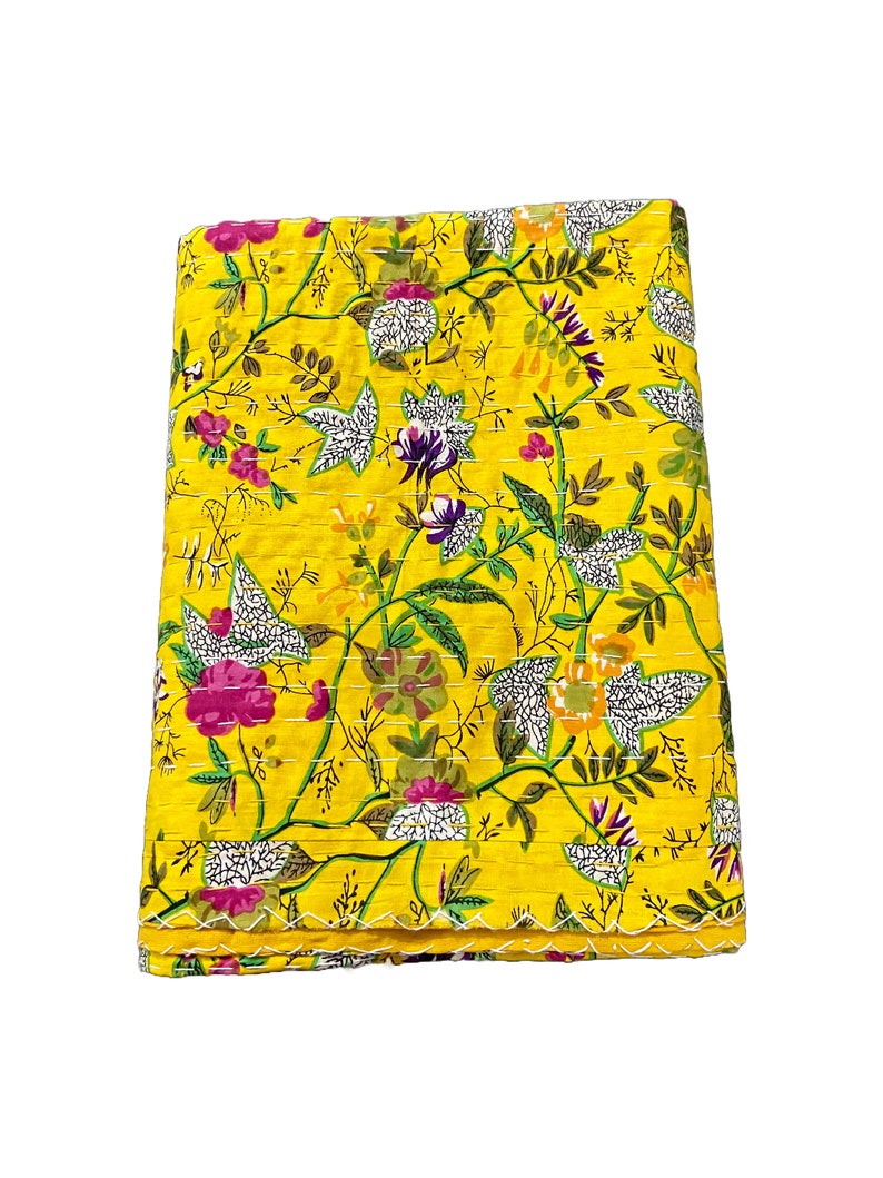 Grande sélection : courtepointes indiennes en coton kantha jetés couvre-lit literie fait main couverture hippie toutes tailles couvertures Yellow