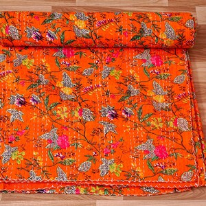 Prachtige, unieke Indiase kantha quilts Orange