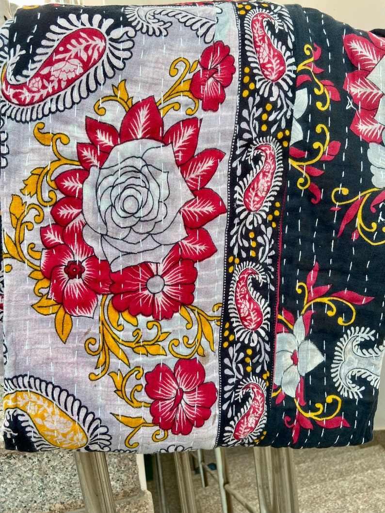 Indischer Vintage-Kantha-Quilt, Großhandel mit böhmischen Decken und Überwürfen Bild 5