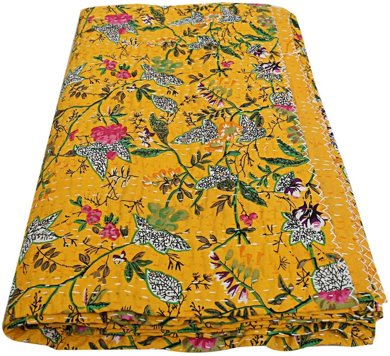 Indian Kantha Quilt Handmade Kantha Bed Cover Throw Cotton Etsy