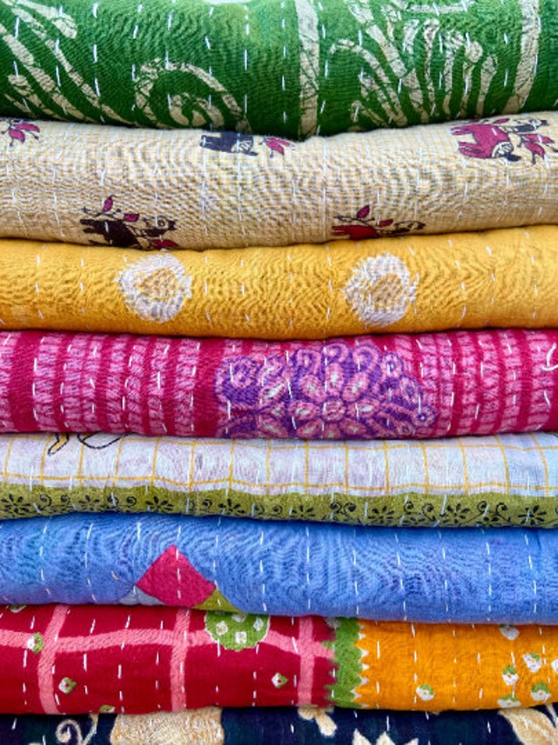 Wholesale Lot Of Indian Vintage Kantha Quilt Handmade Throw Reversible Blankets zdjęcie 2