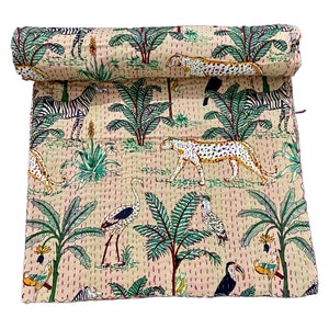 Kantha Quilt Tierdruck Kantha Quilt Wende-Baumwollbettwäsche Tagesdecke Twin / Queen / King Size Vintage Kantha Beige