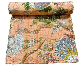 Colcha kantha floral - melocotón