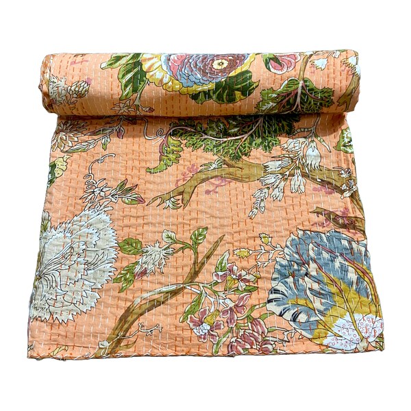 Édredon floral kantha - pêche