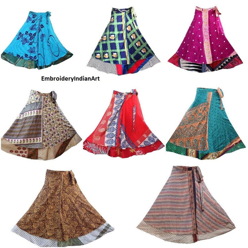 Indian Silk Two Layered Wrap Skirts Long Skirts Etsy