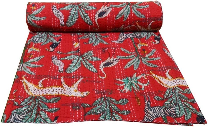 Kantha Quilt Tierdruck Kantha Quilt Wende-Baumwollbettwäsche Tagesdecke Twin / Queen / King Size Vintage Kantha Red