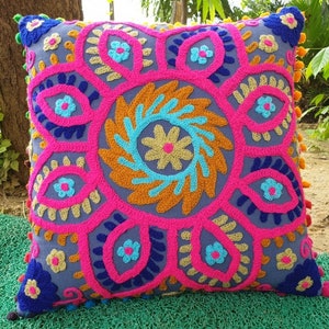 Suzani bawełniana haftowana poduszka dekoracyjna poszewka w stylu vintage do domu różne kolory zdjęcie 7