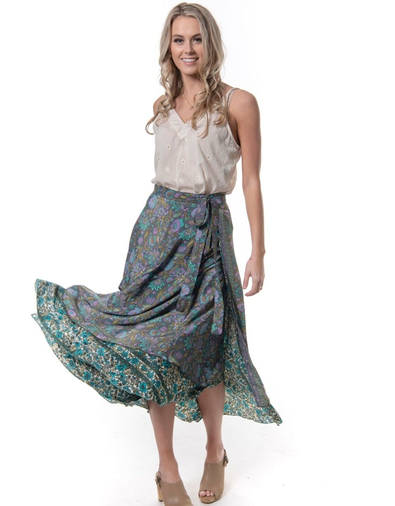 Silk Long Wrap Skirts image 4