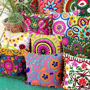 Suzani bawełniana haftowana poduszka dekoracyjna poszewka w stylu vintage do domu różne kolory zdjęcie 5