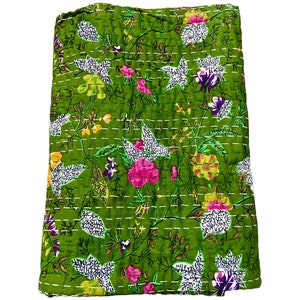 Grande sélection : courtepointes indiennes en coton kantha jetés couvre-lit literie fait main couverture hippie toutes tailles couvertures Green
