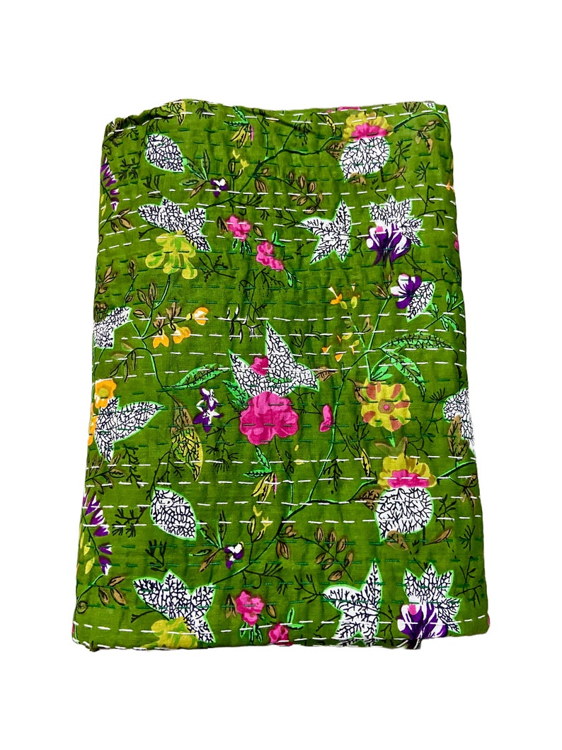 Gran selección: edredones indios Kantha de algodón, colcha hecha a mano, manta hippie de todos los tamaños Green