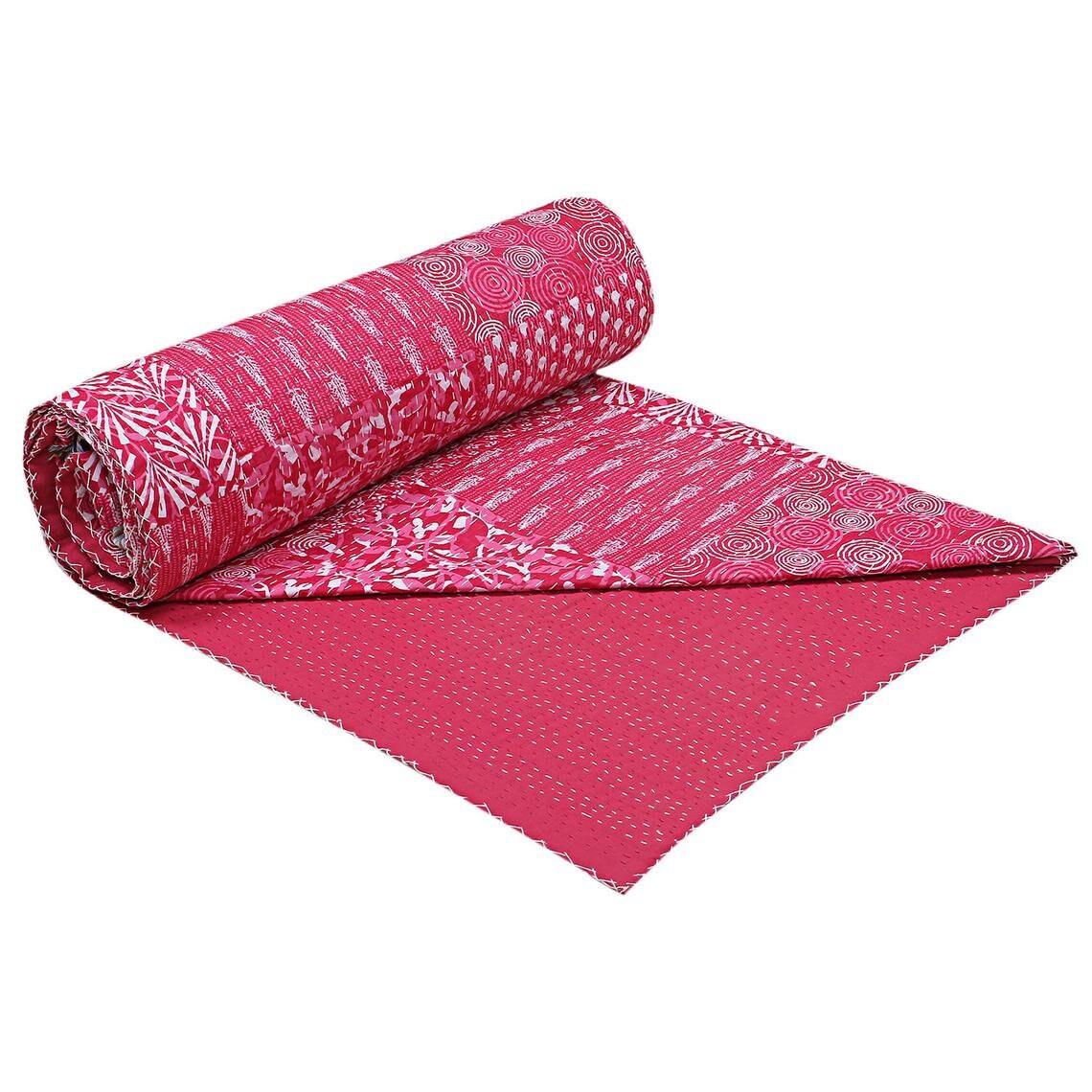 Hand Block Kantha Bedspread Pink Etsy