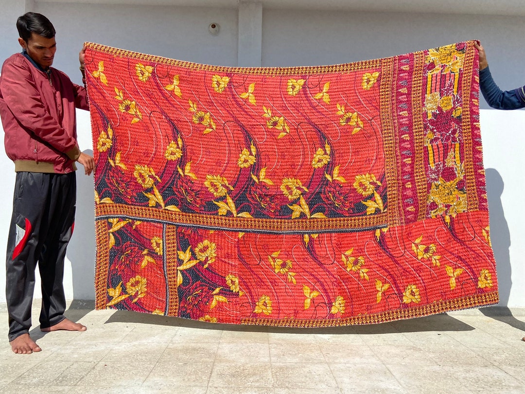 Vintage Kantha Quilt Twin 90X60 Cotton Kantha Bedspread Etsy