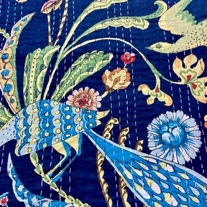 Peacock kantha quilt Blue zdjęcie 6