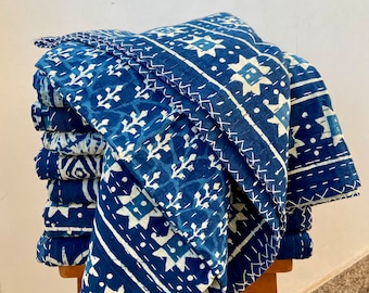 Handgefertigte Kantha-Steppdecken aus Indigo-Baumwolle (verschiedene Designs)