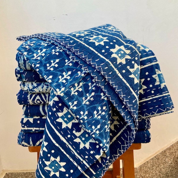 Indigo Handmade Cotton Kantha Quilts