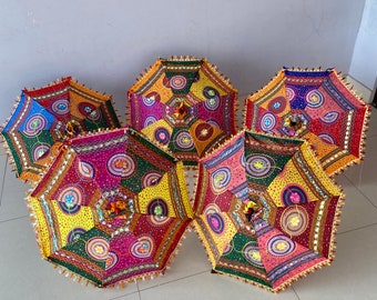 Handmade Embroidered Umbrella, Vintage Indian Parasol, Bohemian Sun Shade, Colorful Beach Accessory, Ethnic Folk Art Décor