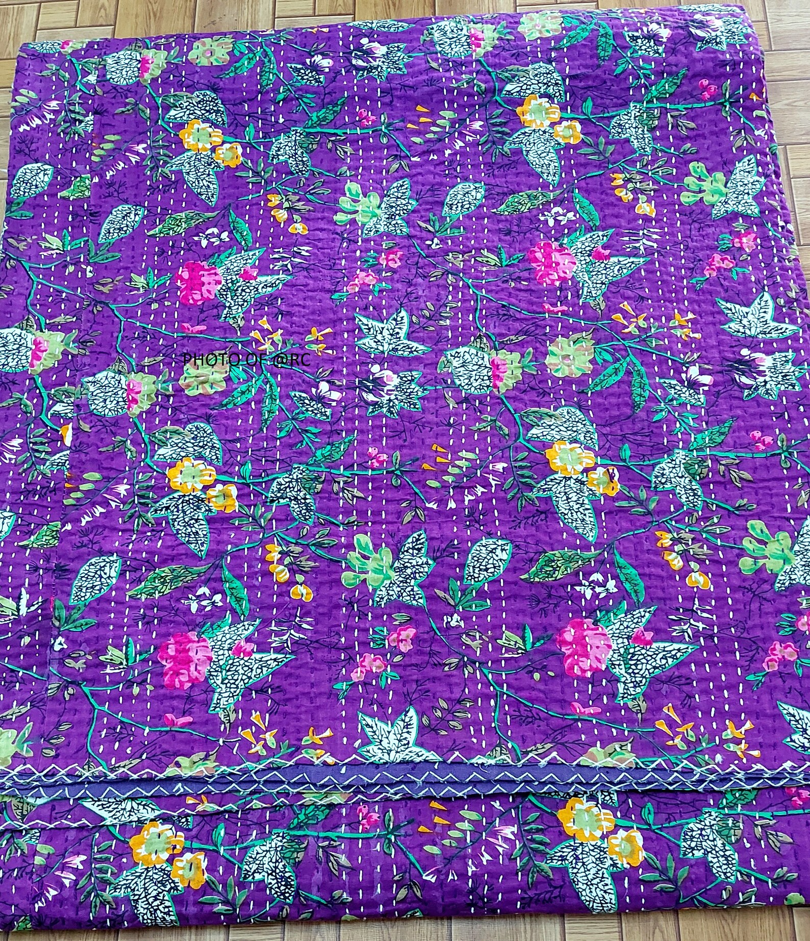 Indian Kantha Quilt Handmade Kantha Bedcover Throw Cotton Etsy