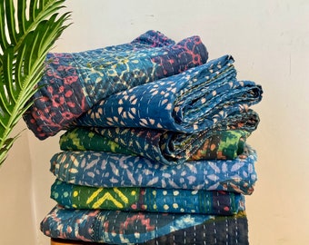Wholesale Lot Hand Block Printed Cotton Kantha Quilts Indigo Dyed Mud Printed Twin Kantha Throws Assorted Unique Vintage Blankets