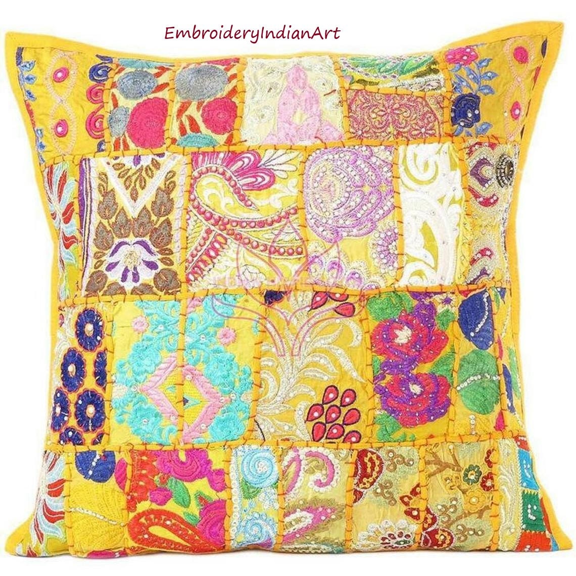 Embroidered Patchwork Cushion Covers Set of 4 - Etsy