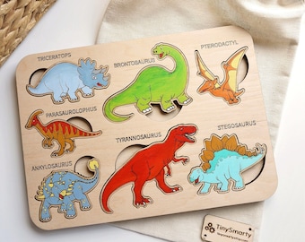 Wooden Toddler Puzzle Wooden Dino Puzzle Personalized Toddler Puzzle Montessori Eco Friendly Wooden Toys