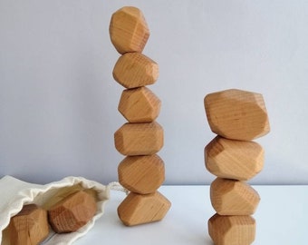 Stacking Wood Blocks Set of 12 Balancing Tumi Ishi blocks Building Blocks Toddler Montessori Kids Toys Open-Ended Toys